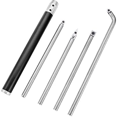 Herramientas de torneado de madera de carburo for torno con 1 mango, 4 cuchillas de repuesto, juego de cinceles de torno de acero al carbono for tallado de corte