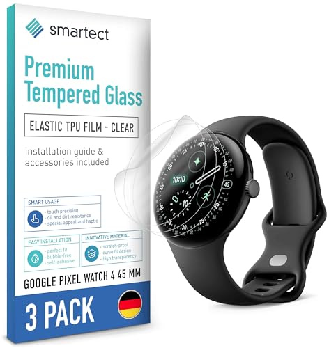 smartect TPU Skärmskydd 3 Stycken för Google Pixel Watch 4 45 mm | Screen Protector Anti-Repor, Skyddsfilm Ultra-transparent, Bubbelfri, Anti-Fingeravtryck, Skalvänlig