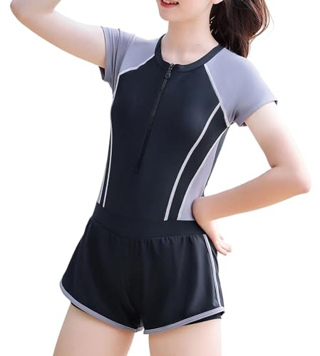 Maillot de bain Rashguard pour fille avec protection pour activités de plein air, Gris clair., 14-16 ans