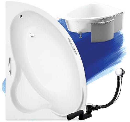 BADLAND Badewanne Original Weiß Acryl Wanne Eckbadewanne ADA 140x90 Links KOMPLETTSET SET mit Premium Styroporverkleidung + Füßen und Exklusive Chrom Automatik Ablaufgarnitur Made in EU 4in1