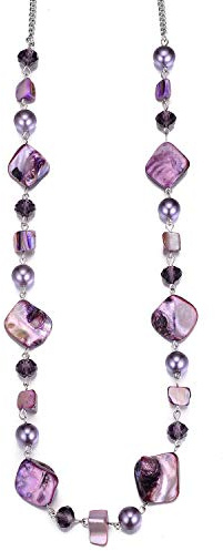 BULINLIN Long Beaded Silver Necklace for Her Crystal Bead Sweater Chain Fashion Jewelry Necklace Birthday Gifts for Women Mum(35-Purple)