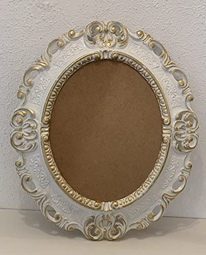 Marco de fotos barroco blanco y dorado, ovalado con cristal protector antiguo clásico, 45 x 38 cm, marco de fotos de 24 x 30 cm, marco de fotos Rocoko Trans
