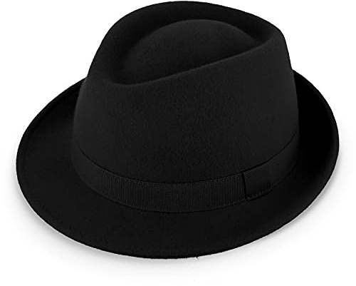 fiebig Miller Trilby Wollfilzhut | Filzhut mit gleichfarbigem Ripsband | Fedorahut Made in Italy (59-L, Schwarz)