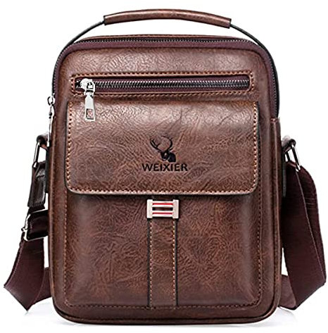 Umhängetasche Herren Schultertasche Herrentasche Klein Vintage PU Leder Crossbody Herren Tasche Umhängen Handtasche Männer für Arbeit, Schule, Alltag (braun 1)