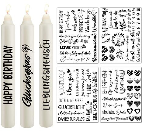 Yezirzax 16 Blätter Kerzentattoos (300+ Muster) Wasserschiebefolie Sticker, Kerzenfolie | Kerzensprüche | Wassertransferdruck Dekorieren | DIY Dekoration Geschenk Kerzendekoration Handwerk