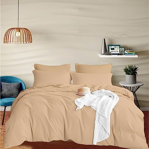 EGYLIN 800 trådtäthet egyptisk bomull beige påslakanset king size 100 % lång hasp bomull beige påslakan med 2 st örngott, lyxigt mjukt satinbäddset