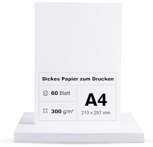 Papier Cartonné 300 g/m² A4 60 Blanc Feuille Cartonnée Blanche Format DIN Papier photo carton présentations scrapbooking bricolage photocopie