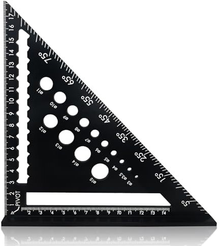 Escuadras Carpintero, Regla Triangular de 7 Pulgadas, Triangular Métrica de Aluminio Triángulo de Carpintería, Carpintero para Medir, Marcar, Cortar (Negro)