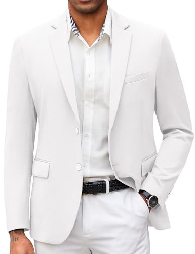 COOFANDY Mens White Blazer Casual Knit Suit Jacket Slim Fit Two Button Lightweight Summer Sport Coats