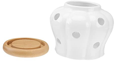 Zerodeko bidons de cuisine pot de oignon Boîte de conservation en céramique pour l'ail récipients ronds en céramique pots de stockage en évider bac à légumes Réservoir de stockage