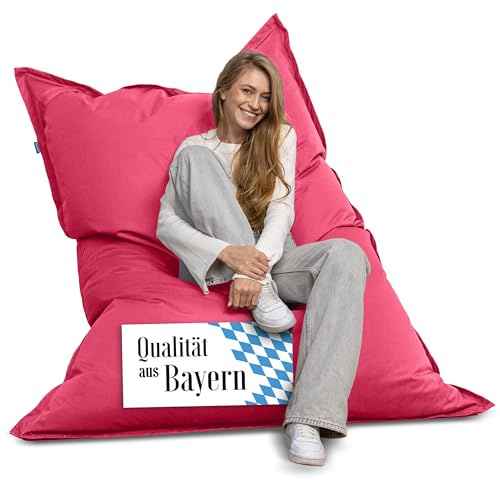 Bruni Jättesaccosäck Caree i rosa – rektangulär XXL-sittsäck med 140 x 180 cm och 400 l fyllning, bean-bag med innerfodral, liggsäck, avtagbart överdrag, inomhus och utomhus, från Tyskland
