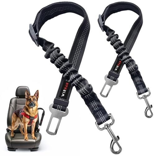 Wirhan 2-Pack Dog Seat Belts for Cars UK, Dog Car Harness Car Seat Belt with Buckle Clip - Dogs & Cats Adjustable Car Dog Lead Belt Heavy Duty Elastic Lead Harness Pet Seat Belt for Vehicle
