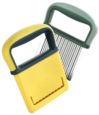 DOETYD 2PCS Crinkle Chip Cutter, Stainless Steel Crinkle Cutter Knife for Potato Chipper, Vegetable Cutter Wave Cutter and Cucumber Slicer (Yellow & Green)
