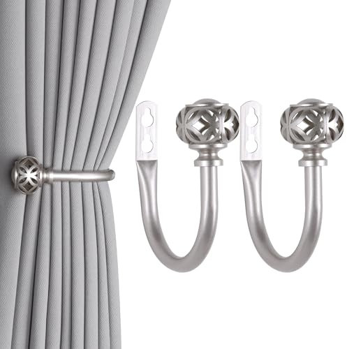 Meplait 2 Pack Curtain Holdbacks, Coin Lantern Curtain Holdbacks Curtain Tie Backs Hooks Wall Mounted Curtain Tiebacks Curtain Holders for Drapes (Silver)