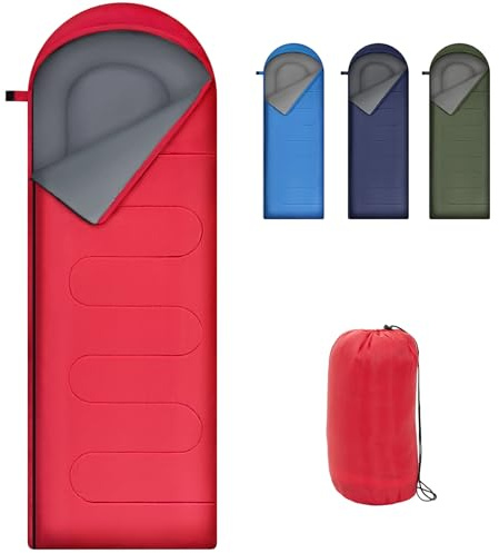 Warmiehomy Saco de dormir para adultos, sacos de dormir ultraligeros con capucha, edredón de camping con cremallera lateral de longitud completa, sacos de dormir ligeros para primavera, verano,
