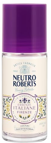 Neutro Roberts, Deodorante Roll-on Firenze Senza Sali di Alluminio, Zero Macchie, con Olio Essenziale di Iris e Ambra grigia, Con Puro Olio di Glicerina, Deodorante Donna e Uomo, 50 ml, 48h