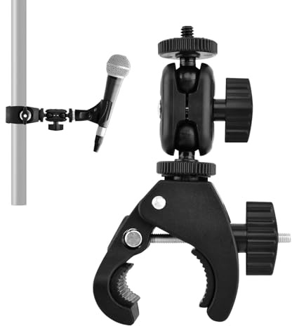 Mic Crab Clamp, Double Ball‑Head Microphone Holder with 1/4‑5/8 Adapter