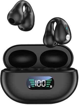 Sungive Casque à Conduction osseuse avec Clip,Bluetooth 5.3,Son Hi-FI,réduction de Bruit,Commandes tactiles,Mono/stéréo,autonomie de 8 Heures,boîtier de Charge,étanche,Compatible iOS/Android. (Noir)