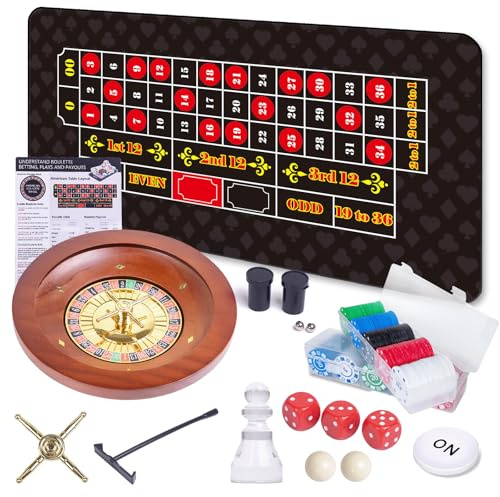 WodGod 10 Inch Premium Solid Wood Roulette Wheel & Craps Set with Double-Sided Tabletop Layout Mat, 200 Chips, Roulette Marker,Instruction Card etc.Perfect for Game Night Party
