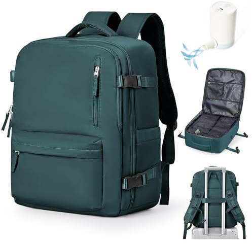 WEFLIER Vakuum Rucksack Handgepäck mit Pumpe, Reiserucksack Flugzeug Vakuum Easyjet Handgepäck 45x36x20, Flugzeug Tasche Travel Rucksack mit Vakuumsystem, Blau