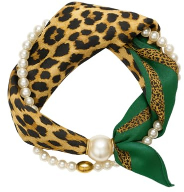 Women’s Magnetic Silk Necklace Scarf with Charm Rhinestone Buckle – Small Satin Square Scarf for Neck, Clavicle, Hair, or Wrist – Retro Paisley Floral Print (Savage)