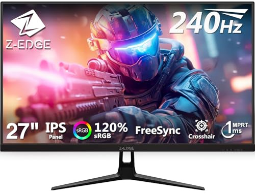 Z-Edge 27 Gaming Monitor, 240Hz, IPS Panel, 1ms, FreeSync, FHD (1920x1080), LED Gaming Monitor 16:9, Adjustable Tilt, 2x HDMI 2.0 & 2x DP 1.4, 400 cd/m², VESA 100x100mm (HDMI cable included)