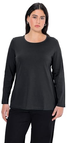 Ulla Popken Maglia Aderente con Scollo a Girocollo e Maniche Lunghe Nero 54+ 646801100-54+