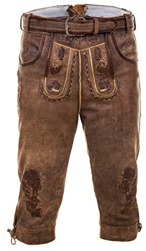 Pantaloni tradizionali bavaresi in pelle Thomas con cintura abbinata, taglia 44-68, marrone, 66