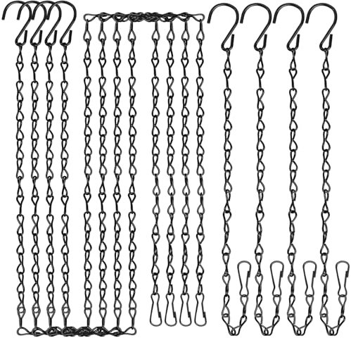 Teenitor 8 Pcs Black Metal Hanging Basket Chains, 4 Pcs 35 Inch & 4 Pcs 13 Inch Replacement Extender Metal Chains Set with Clips & Hooks for Chicken Feeder Bird Cage Planters Lanterns Ornaments