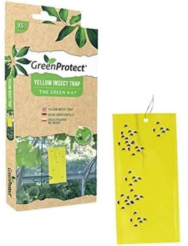 Green Protect Yellow Insect Trap - Dual-Sided Sticky Fly Traps for Plant Insect Like Fungus Gnats, Flying Aphid, Whiteflies, Leaf Miners, Other Flying Plant Insect - Pack of 5