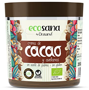 ECOSANA CREMA DE CACAO Y AVELLANAS CERTIFICADO BIO by DRASANVI - Ingredientes de procedencia ecológica - SIN aceite de palma - VEGANO - SIN GLUTEN - 200g