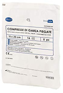DEAlfa - Compresas de gasa plegadas estériles - 10 x 20 cm a 16 capas - Bolsa estéril de 5 unidades - 40 sobres de 5 unidades - Paquete de 200 unidades