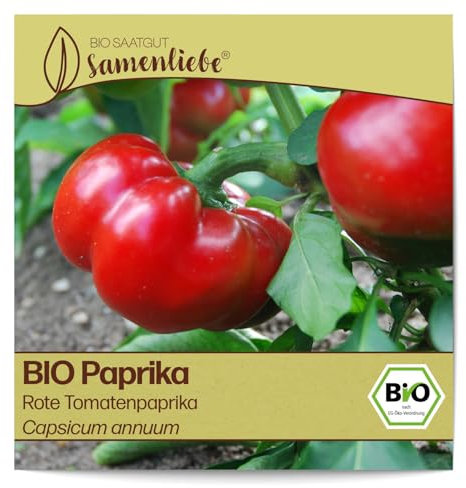 Samenliebe BIO Paprika Samen Gemüsesamen alte Sorte Rote Tomatenpaprika 10 Samen Gemüse Samen Garten Paprika Saatgut samenfeste einjährig Pflanzen für Gewächshaus, Garten und Balkon