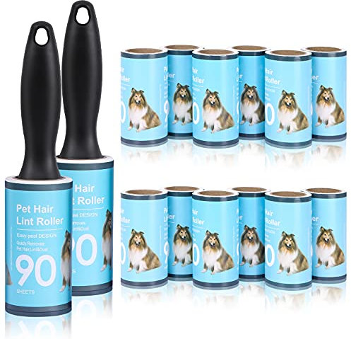 jiehu Lot de 14 Rouleau à Peluches Brosse Adhesive 14 Rouleaux de 90 Feuilles adhésives en Diagonale,Adhesif Vetement Brosse Collante Rouleau Collant Anti Poils pour Vetements de adhesifs Poils