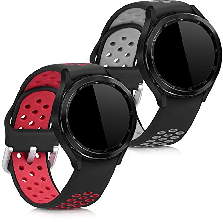 kwmobile Silikon Uhrenarmband für Samsung Galaxy Watch 4 Classic (46mm) Armband - Ersatzarmband für Fitnesstracker - Wechselarmband Smartwatch - Schwarz Rot Schwarz Grau