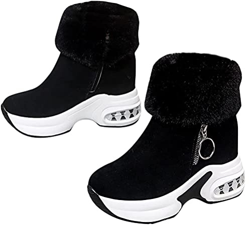 Minetom Stivali da Neve Donna Inverno Scarpe da Neve Pelliccia Caldo Foderato Scarpe da Camminata Moda Cerniera Stivaletti con Tacco Zeppa Piattaforma A Nero 39 EU