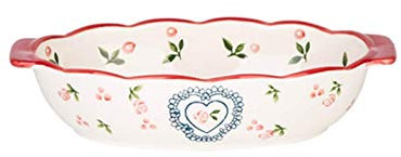 YXSH Fuente de Horno Rectangular de Cerámica - Grande - para Gratinados, Lasaña, Repostería - Profunda-Red Rose Oval