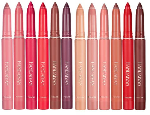 12 Colors Crayon Lipstick Set,Pakivs Non-Fading Non-Stick Cup Matte Lip Liner Pen Waterproof Long Lasting Velvet Lip stick Pencil Lip Liner