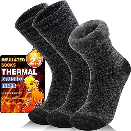 Welwoos 3 pares de calcetines térmicos de invierno para hombre y mujer, cálidos, de invierno, para botas de esquí, calcetines gruesos aislados para clima frío, Raya B, Medium
