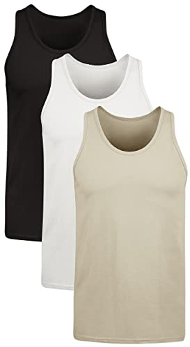 Hanes Men's Originals Stretch Cotton Pack, Moisture-Wicking Tank Tops, Tagless, 3-Pack, White/Tan/Black