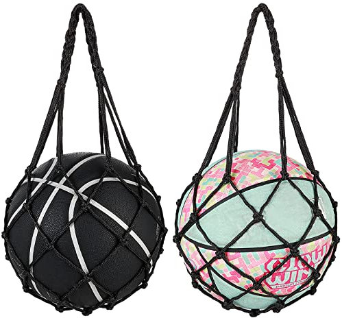 Grevosea 2 Stück Basketball Bag,Fußballnetz,Basketball Netz Tasche,Ball Netz Tasche,Ballnetztasche Tragbares Ballnetz 1 Ball für Volleyball, Fußball, Basketball-Schwarz