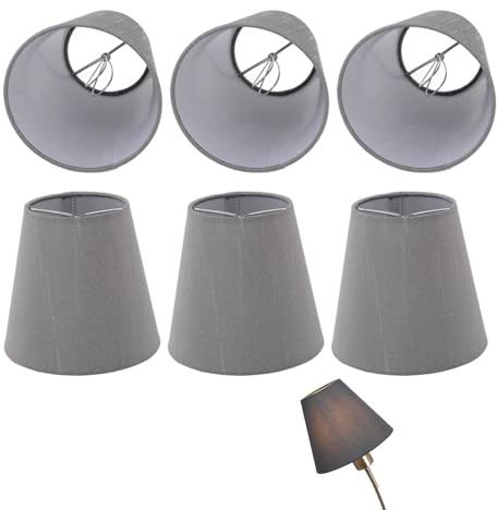 6 Piezas Pequeña Pantalla De Lámpara, Mini Pantalla De Lámpara De Clip De Tela De Barril E14 Pantallas De Lámpara De Araña Para Dormitorio Hotel Lámparas De Mesa Lámparas De Pie, Gris