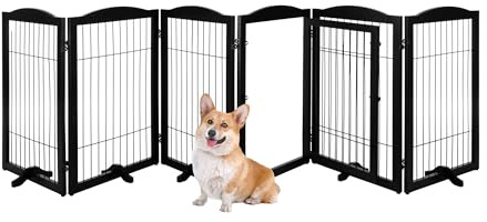 Pet Gate - 6-Panel Indoor Folding Dog Fence for Stairs or Doorways - 133x32-Inch Freestanding Play Pen with Support Feet by PETMAKER (Black)