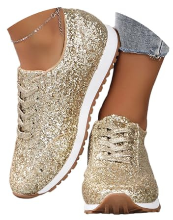 shownicer Baskets Femme Paillettes Baskets à Lacets Mode Léger Respirante Sport Fitness Sneakers Confort Chaussures Sport Jogging Chaussures