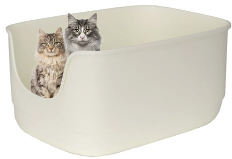 Suhaco Hochseitige Jumbo-Katzentoilette Spritzschutz Offene Oberseite 61 x 48 x 31 cm Extra tief Große Katzentoilette für Mehrere Katzen Toilette Niedriger Einstieg (Weiß, XL)