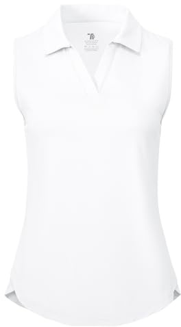 donhobo T-Shirt Damen Ärmellose Golf Polo Shirts V-Ausschnitt Tennis Tank Tops Sportshirt UPF 50+ Schnell trocknend Leichte Atmungsaktiv Sommer Oberteil (Weiß, M)