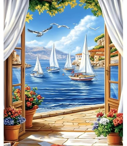 NEWENMO Vista al Mar Pintar por Números Adultos Set Sin Marco 40x50cm