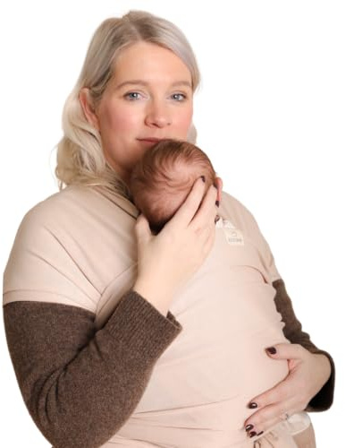 RYLOOBABY Baby Sling Carrier & Stretchy Baby Wrap – Newborn Baby Carrier 3.2–15 kg, Soft Cotton Hands-Free Babywearing Sling, Hip Healthy, One Size XXS–XXXL – Light Beige