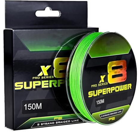 Derwrtup Fil de pêche Pro Grade Power - Vert fluorescent - 164 yards - Superline 8 brins résistant à l'abrasion - Pour étang, lac, rivière, eau douce et salée