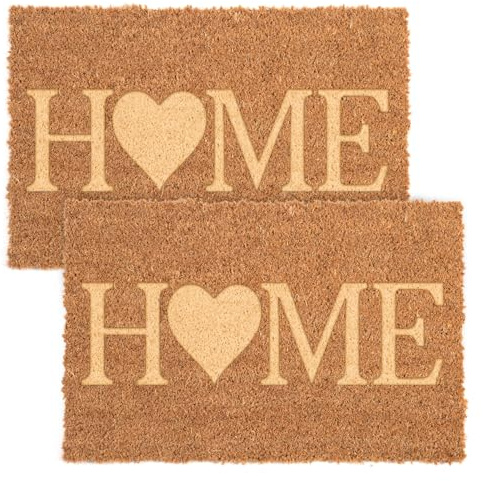 Flatro Coir Outdoor Door Mat | (Pack of 2) 60 X 40cm Coconut Coir Welcome Mat | Entrance Doormat with Non-Slip Rubber Backing for Trapping Dirt, Mud, & Moisture (Home)